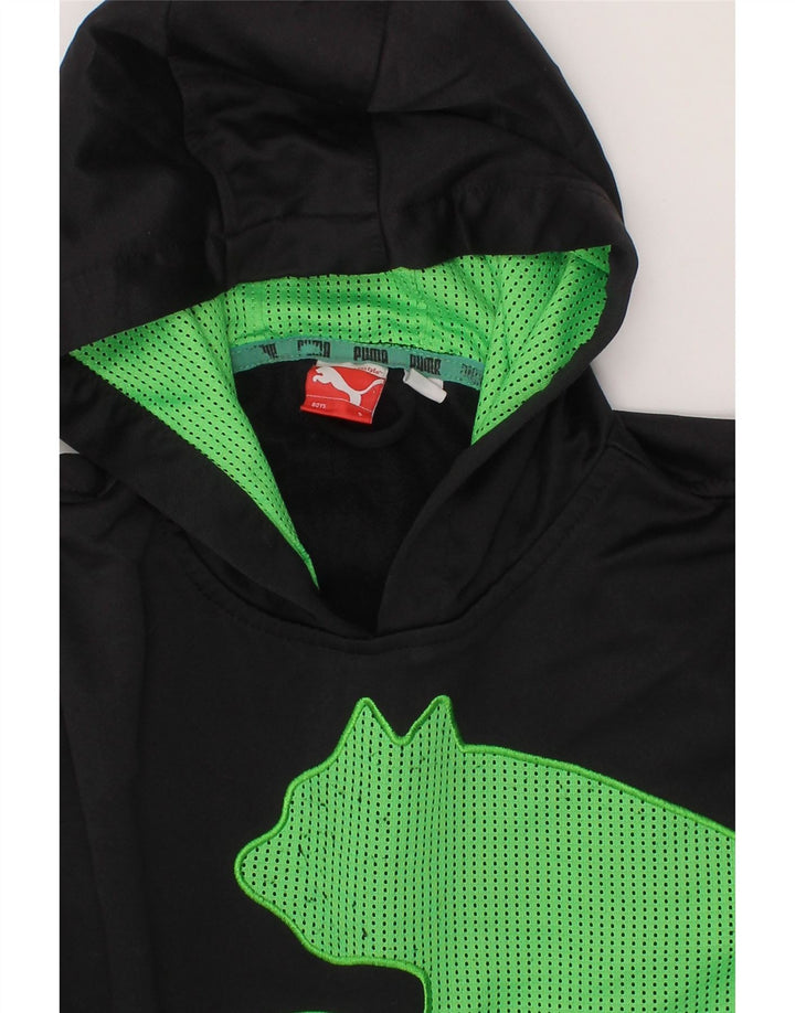 PUMA Boys Graphic Hoodie Jumper 7-8 Years Small  Black Polyester Vintage Puma and Second-Hand Puma from Messina Hembry 
