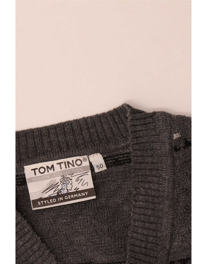 Tom Tino Mens V-Neck Jumper Sweater EU 50 Medium Grey Striped