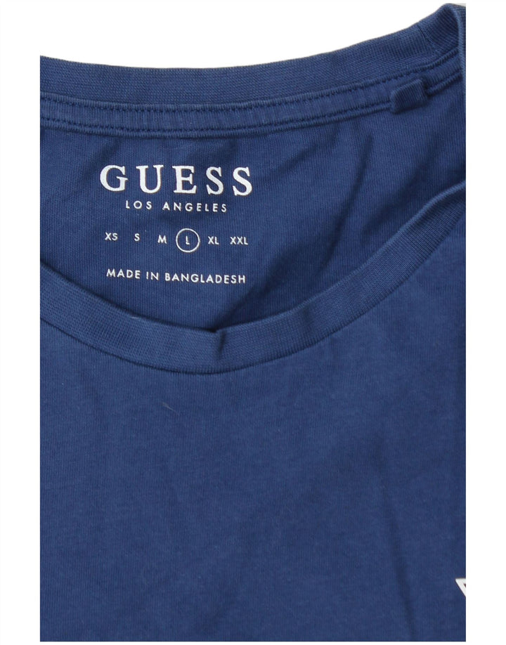 GUESS Mens Graphic T-Shirt Top Large Blue Cotton