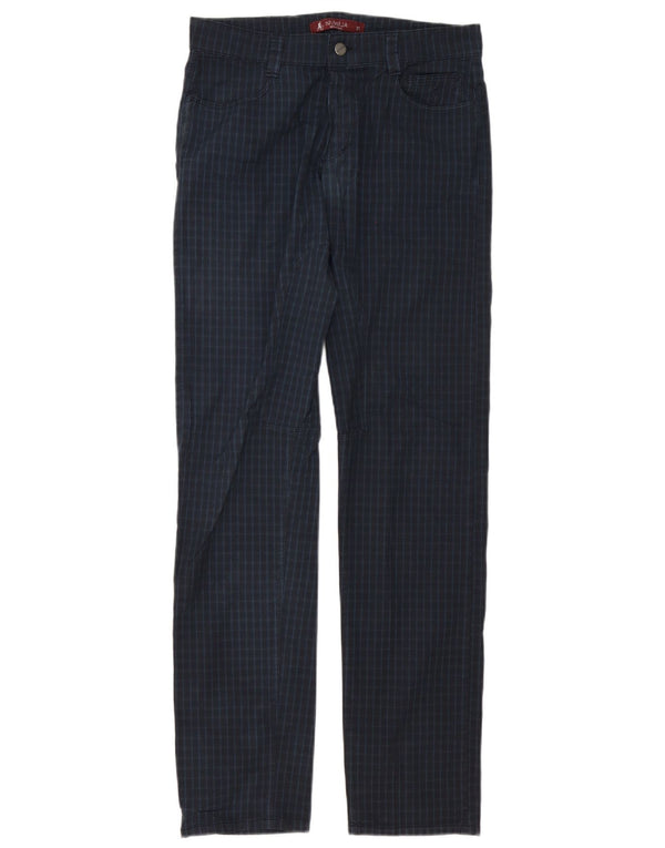 SIVIGLIA Mens Straight Casual Trousers W31 L34 Navy Blue Check Cotton