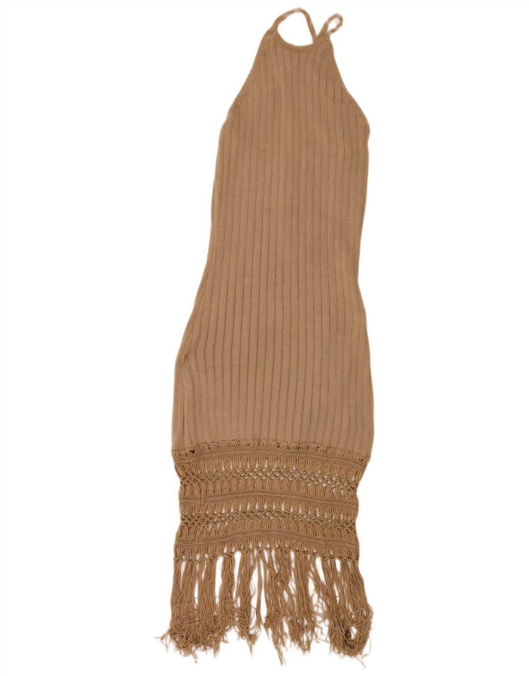 Shein Womens Knit Halter Dress UK 14 Large Beige Polyester