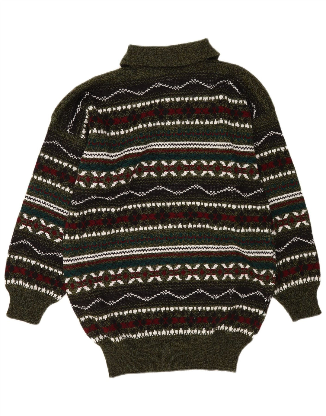Vintage Mens Polo Neck Jumper Sweater Medium Multicoloured Geometric