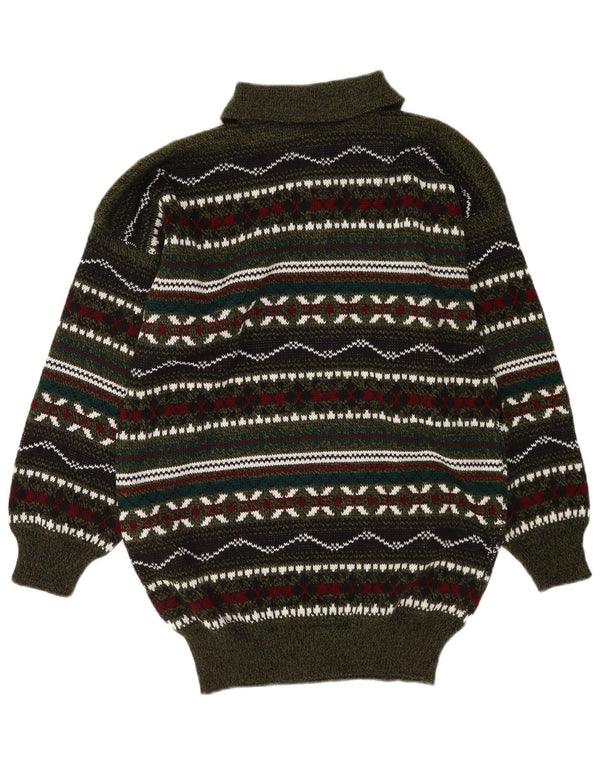 Vintage Mens Polo Neck Jumper Sweater Medium Multicoloured Geometric