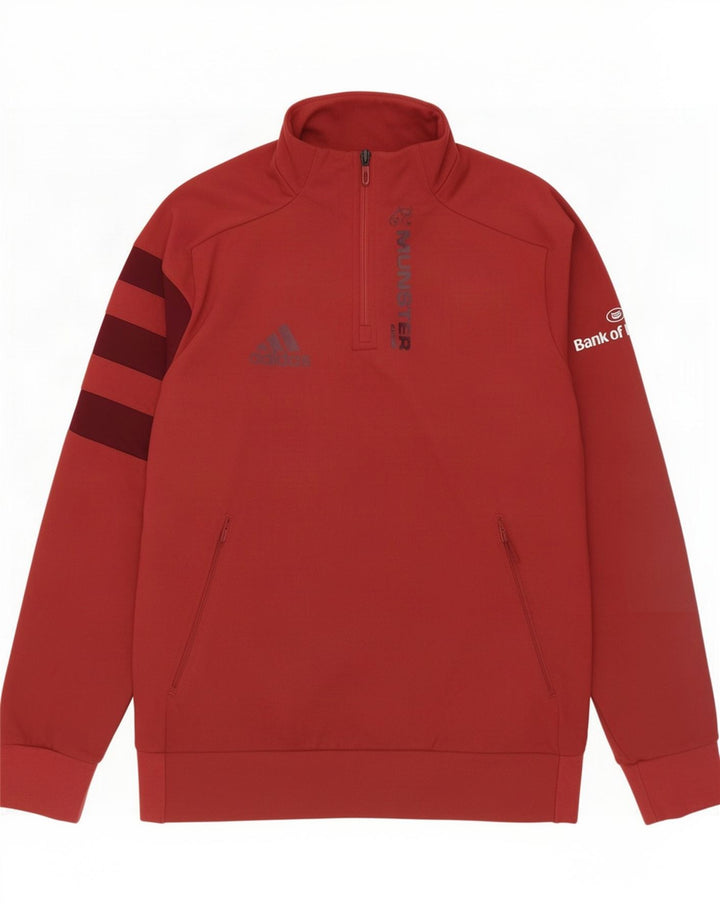 Adidas Mens Graphic Zip Neck Sweatshirt Jumper Large Red Polyester