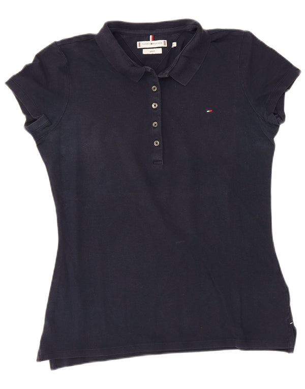 Tommy Hilfiger Womens Slim Fit Polo Shirt UK 12 Medium Navy Blue Cotton