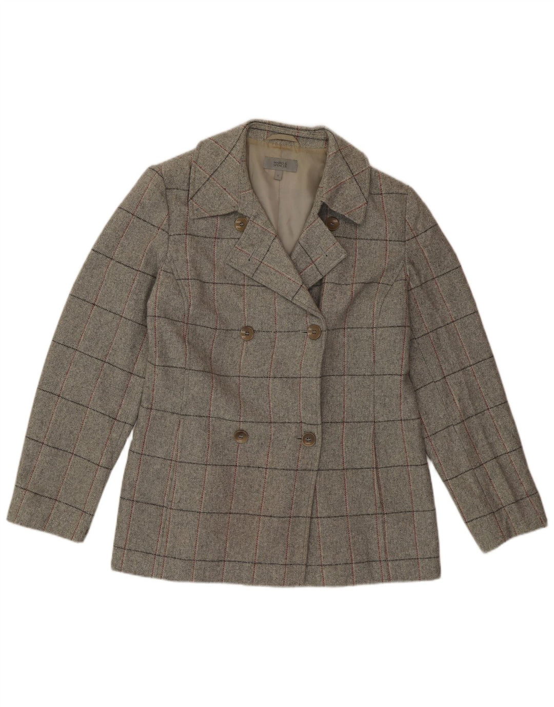 Marks & Spencer Womens Blazer Jacket UK 12 Medium Grey Check