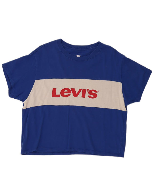 Levi's Womens Graphic T-Shirt Top UK 14 Medium Blue Colourblock