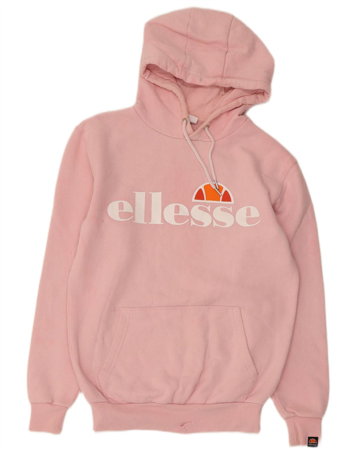 ELLESSE Womens Oversized Graphic Hoodie Jumper UK 8 Small Pink Cotton