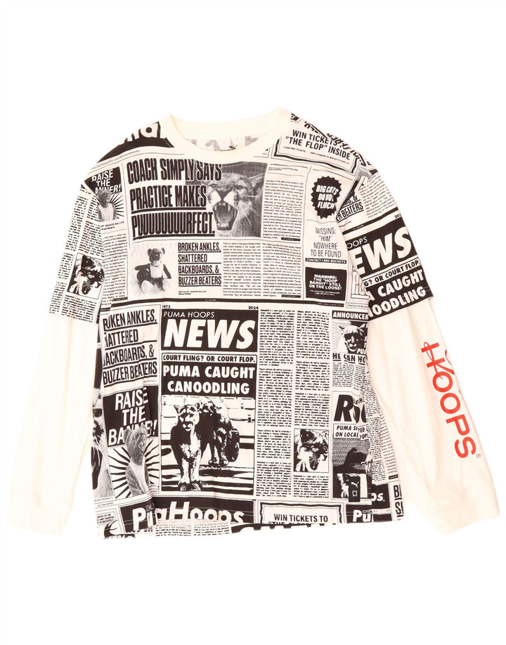 Puma Mens Newspaper Graphic Top Long Sleeve Large White Cotton