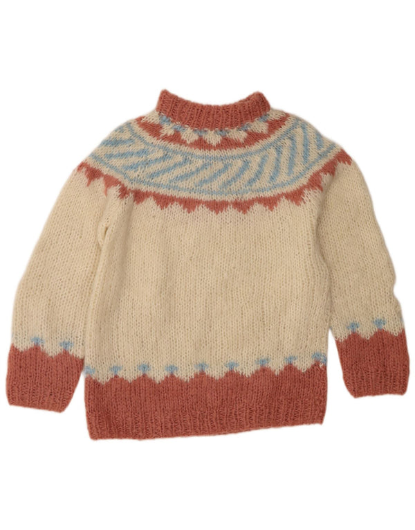 Vintage Womens Turtle Neck Jumper Sweater UK 14 Medium Beige Fair Isle