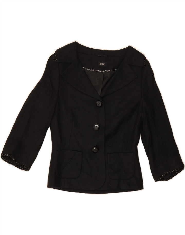 HOBBS Womens 3/4 Sleeve 3 Button Blazer Jacket UK 8 Small  Black Viscose Vintage Hobbs and Second-Hand Hobbs from Messina Hembry 