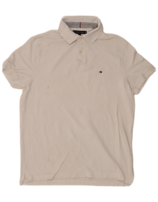 Tommy Hilfiger Mens Regular Fit Polo Shirt Medium White Cotton