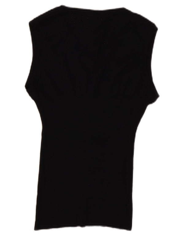 Benetton Womens Vest Tank Top UK 14 Large Black Wool