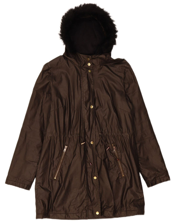 Marks & Spencer Womens Hooded Parka Jacket UK 10 Small Brown Polyamide