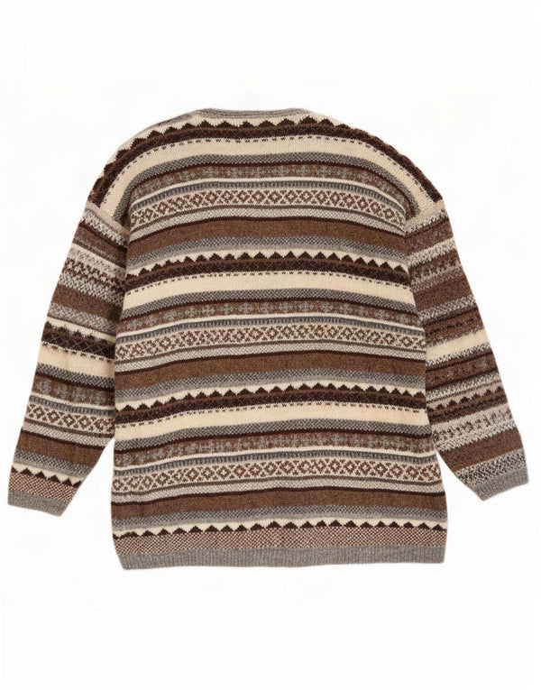 Tulchan Womens Cardigan Sweater UK 14 Medium Brown Fair Isle New Wool