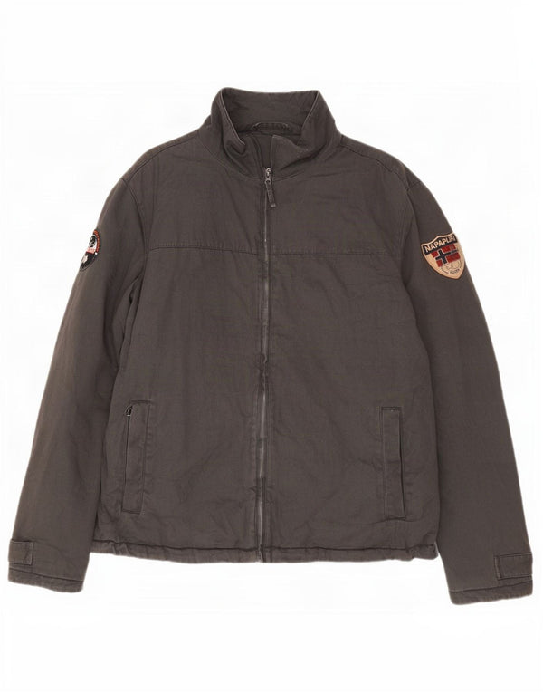 Napapijri Mens Geographic Bomber Jacket UK 44 2XL Grey Cotton