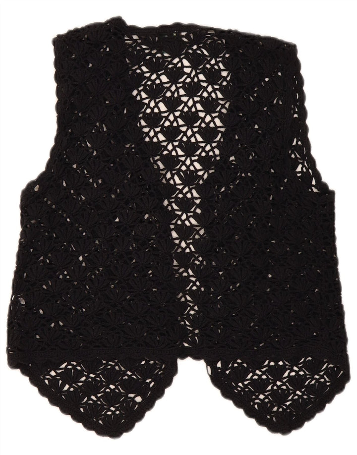 Premode Womens Crop Crochet Cardigan Top UK 12 Medium Black Cotton
