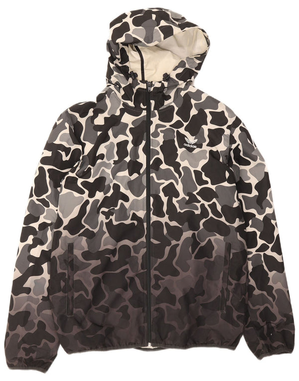 Adidas Mens Hooded Rain Jacket UK 38 Medium Grey Camouflage Polyester