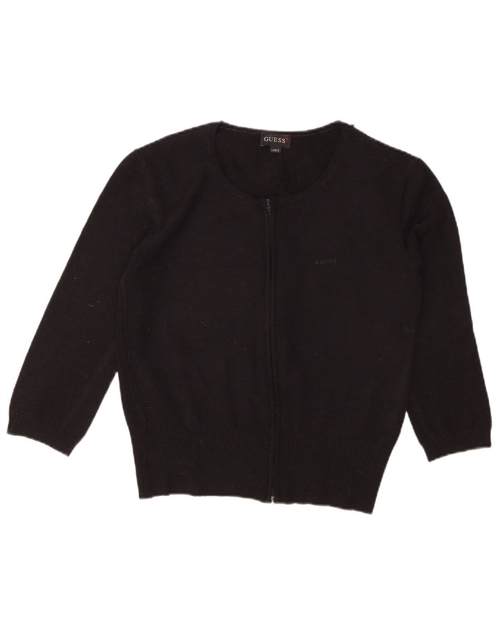 GUESS Womens Crop 3/4 Sleeve Cardigan Sweater UK 14 Large Black