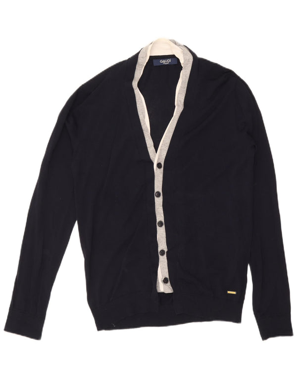 Gaudi Mens Cardigan Sweater Large Navy Blue Colourblock Viscose