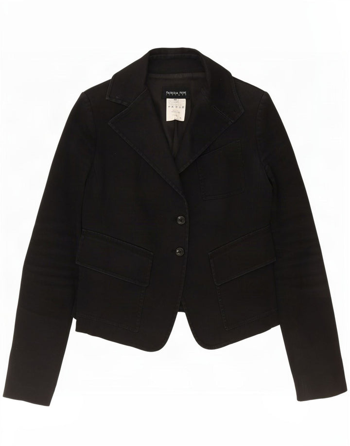 Patrizia Pepe Womens 2 Button Blazer Jacket IT 44 Medium Black Cotton