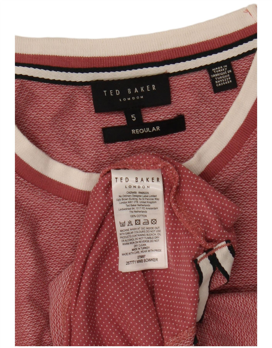 Ted Baker Mens Regular T-Shirt Top Size 5 XL Pink Cotton