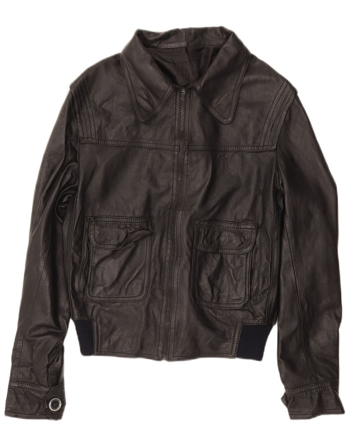 VINTAGE Mens Military Bomber Leather Jacket UK 38 Medium Black