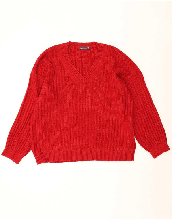 Marks & Spencer Womens V-Neck Jumper Sweater UK 16 Large Red Acrylic