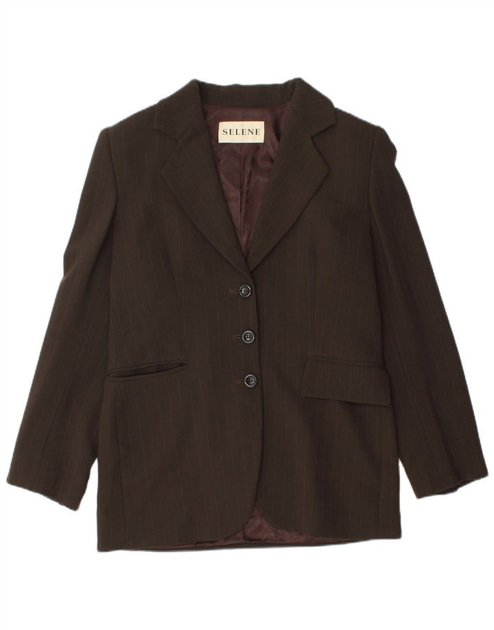 Selene Womens 3 Button Blazer Jacket UK 12 Medium Brown Pinstripe