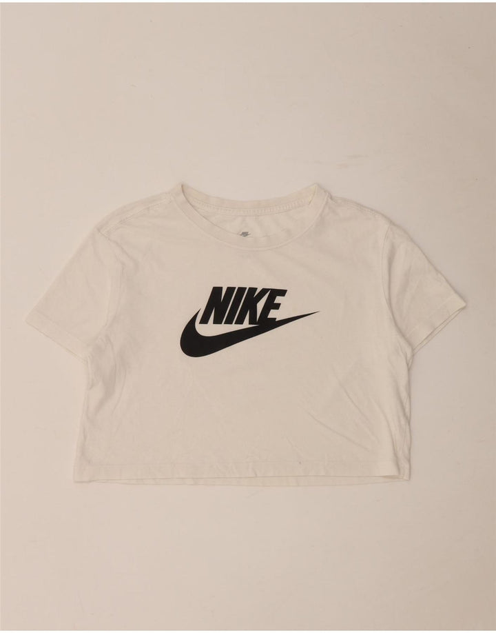 Nike Womens Oversized Crop Graphic T-Shirt Top UK 10 Small Off White