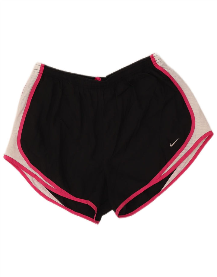 NIKE Womens Dri Fit Sport Shorts UK 14 Large  Black Colourblock