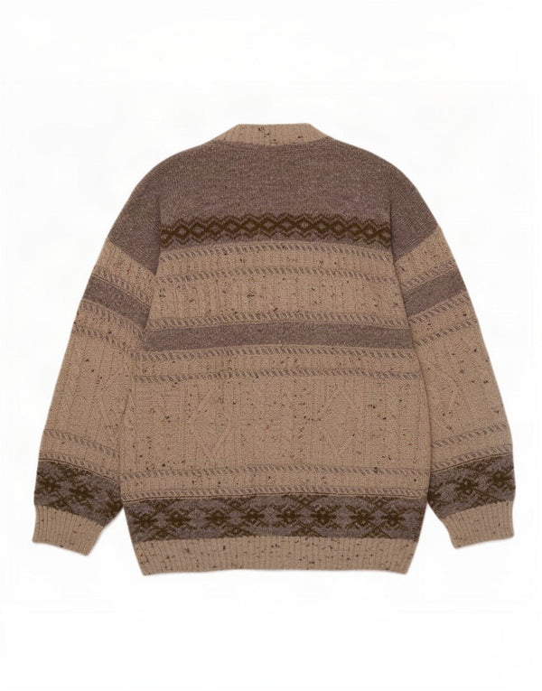 Umberto Vallati Mens Cardigan Sweater IT 52 Large Beige Geometric