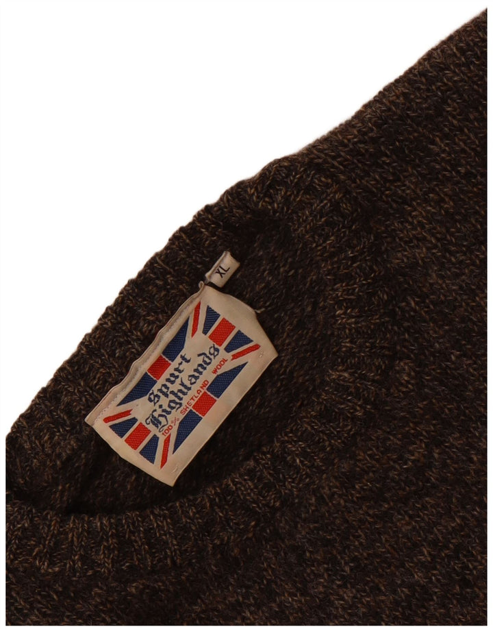 Highlands Mens Crew Neck Jumper Sweater XL Brown Flecked Wool
