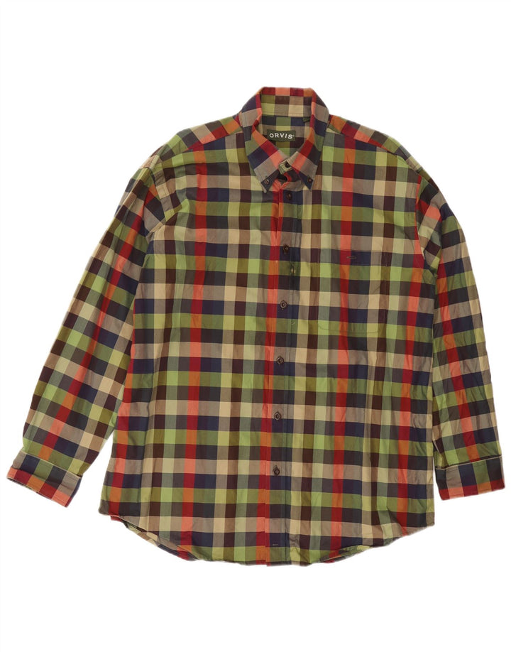 Orvis Mens Shirt XL Green Check Cotton