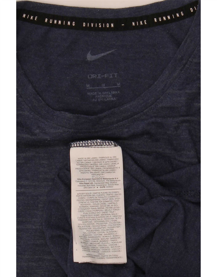 Nike Mens Dri Fit T-Shirt Top Medium Navy Blue Pinstripe Polyester