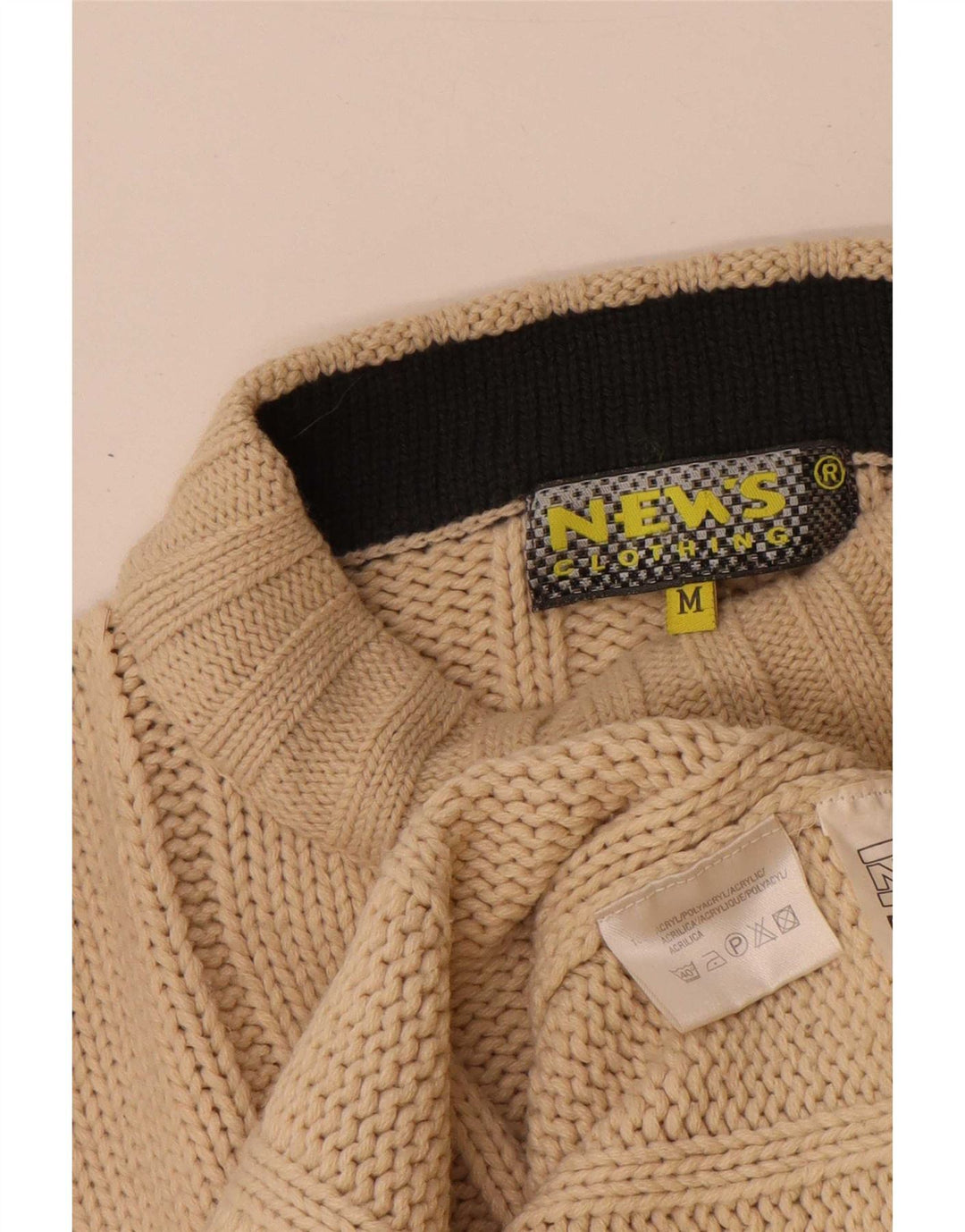Vintage Mens Turtle Neck Jumper Sweater Medium Beige Striped