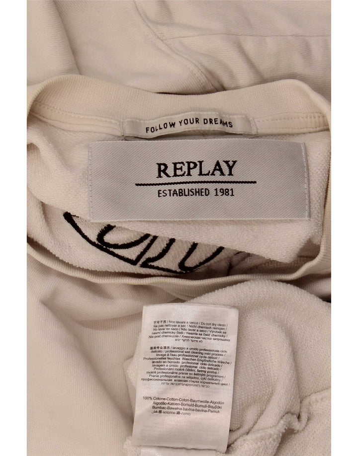Replay Womens Graphic Sweatshirt Jumper UK 14 Medium White Cotton