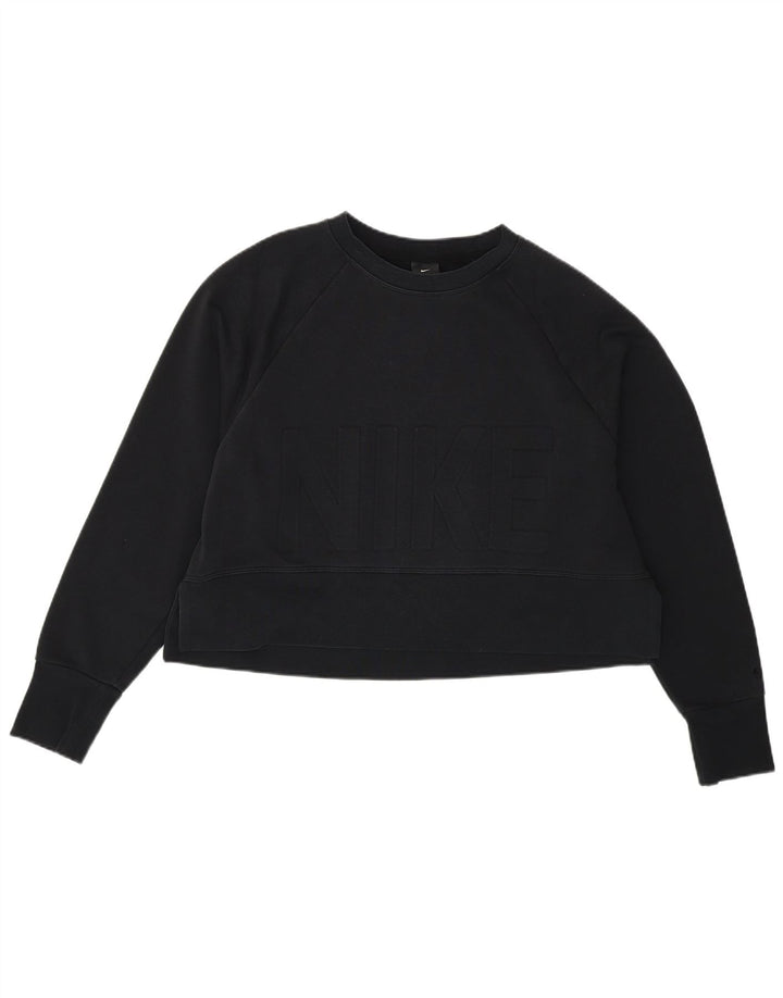 NIKE Womens Oversized Crop Graphic Sweatshirt Jumper UK 10 Small Black