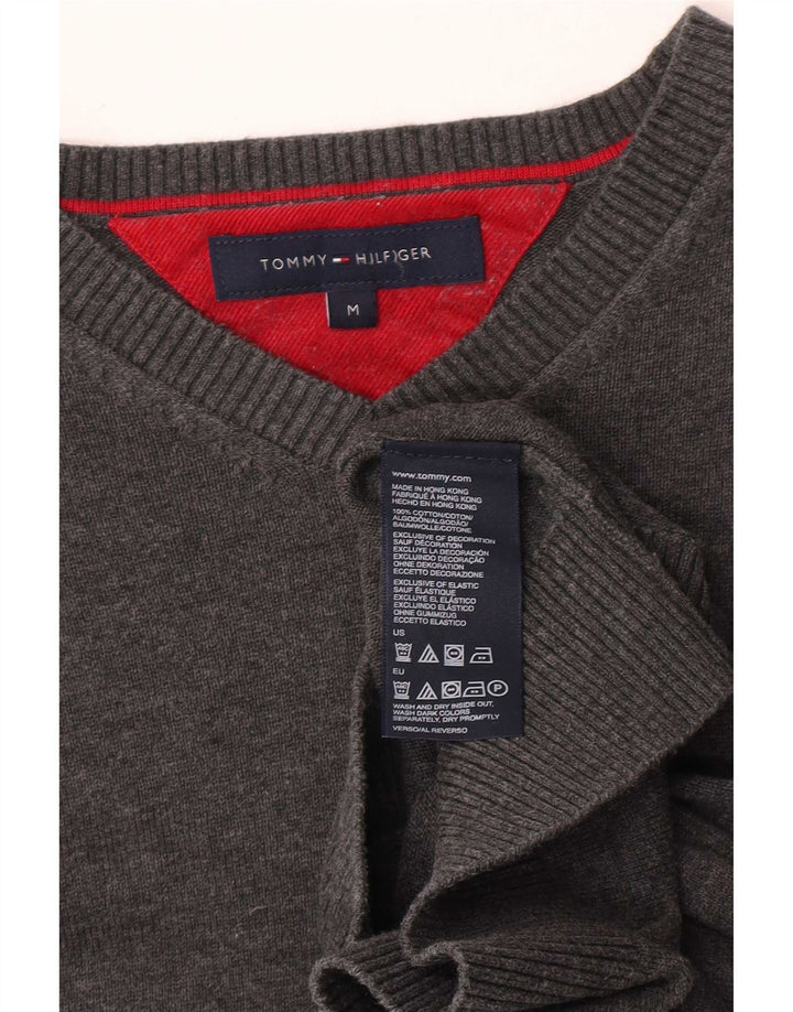 Tommy Hilfiger Mens V-Neck Jumper Sweater Medium Grey Cotton