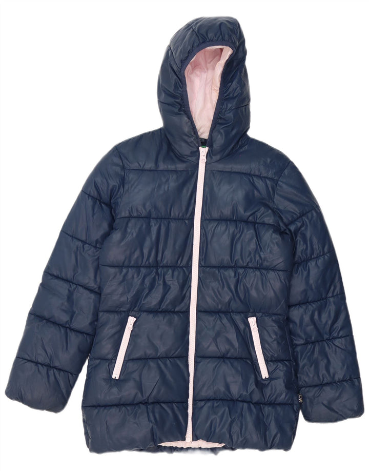 Benetton Womens Hooded Padded Jacket UK 8 Small Navy Blue