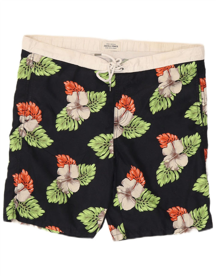 JACK & JONES Mens Swimming Shorts Medium Black Floral Polyester