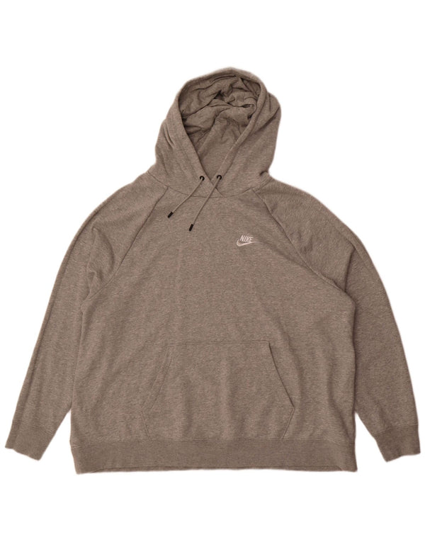 Nike Womens Hoodie Jumper UK 20 2XL Grey Flecked Cotton