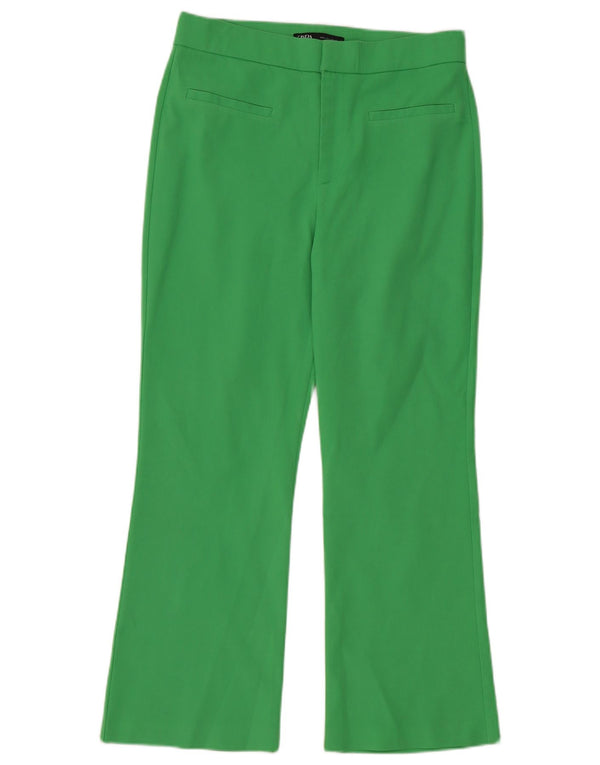 Zara Womens High Waist Bootcut Casual Trousers Large W30 L26 Green Cotton