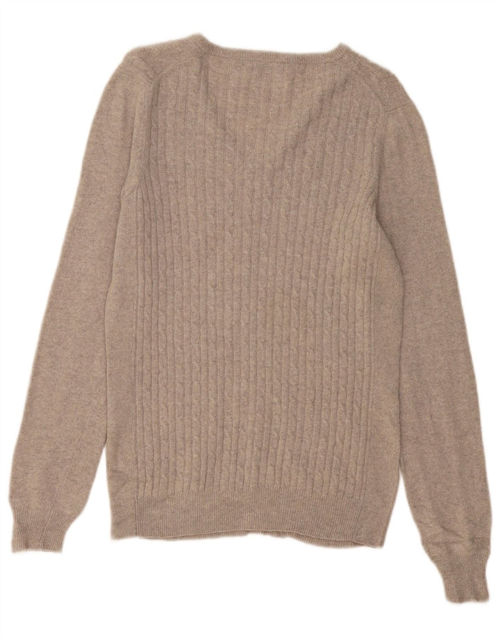 FRED PERRY Womens V-Neck Jumper Sweater UK 12 Medium Grey Wool