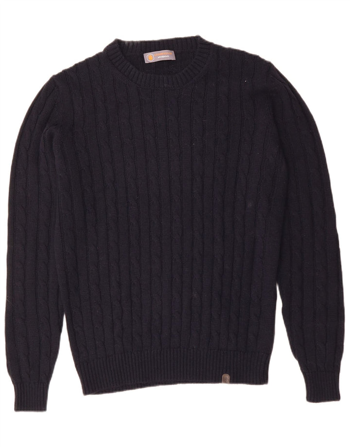 Vintage Mens Crew Neck Jumper Sweater Medium Navy Blue Acrylic