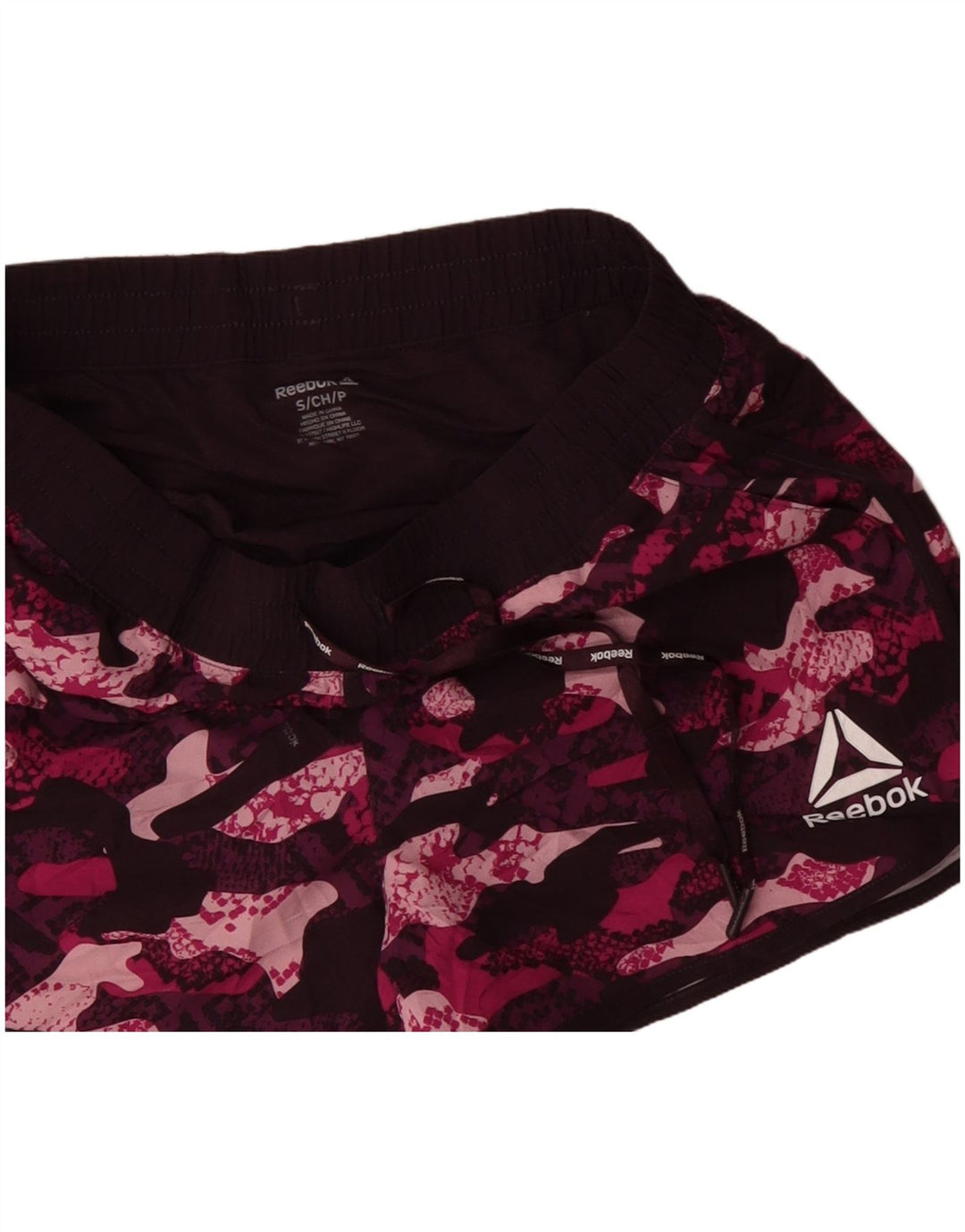 REEBOK Womens Sport Shorts UK 10 Small  Burgundy Camouflage Polyester