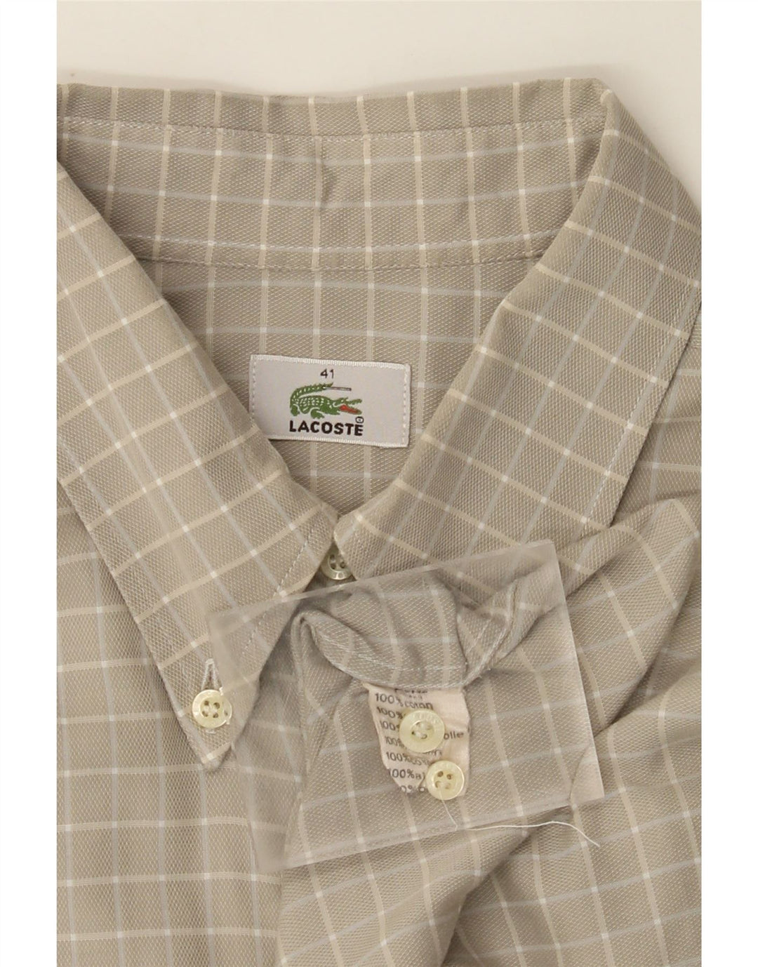 LACOSTE Mens Shirt Size 41 Large Grey Check Cotton
