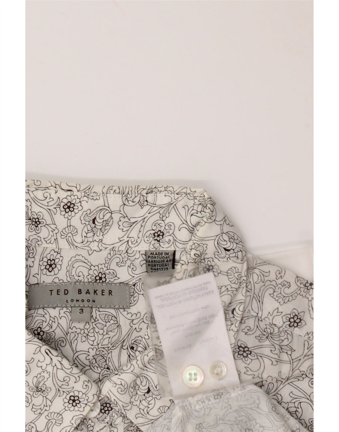 TED BAKER Mens Shirt Size 3 Medium White Floral Cotton