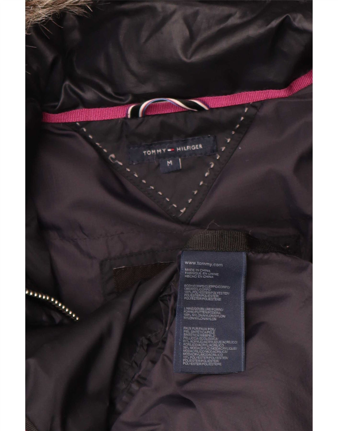 Tommy Hilfiger Womens Hooded Padded Coat UK 14 Medium Navy Blue Polyester