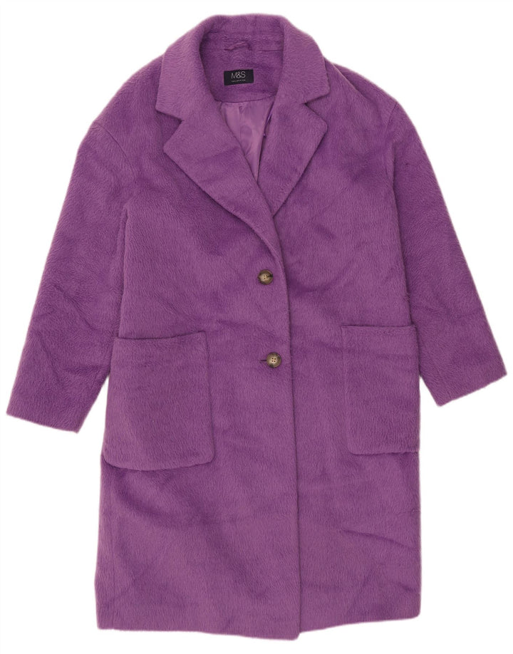 Marks & Spencer Womens Overcoat UK 14 Large Purple Polyester